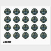 Sticker Rond Modèle or et vert turquoise damassé (Feuille)