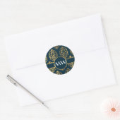 Sticker Rond Modèle or et vert turquoise damassé (Enveloppe)