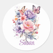 Sticker Rond Modèle Pastel Flowers et Papillons (Devant)