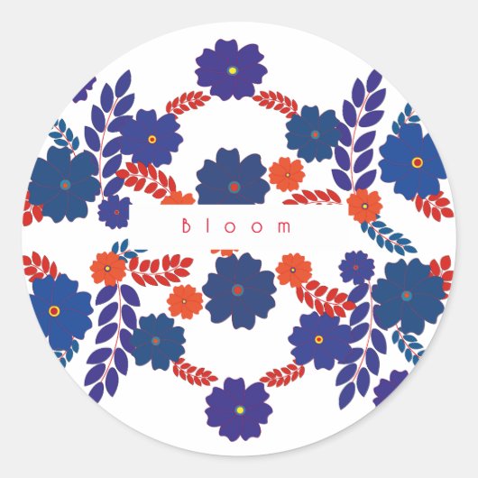 Sticker Rond Modèle vectoriel simple de fleurs bleues (Devant)