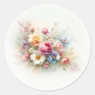 Sticker Rond Modèle vierge Ajoutez votre texte Art floral aquar