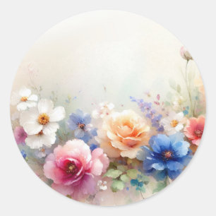 Sticker Rond Modèle vierge Votre texte personnalisé Fleurs élég