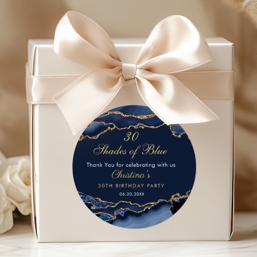 Sticker Rond Modern 30 Shades of Blue Birthday Party
