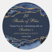 Sticker Rond Modern 30 Shades of Blue Birthday Party (Devant)