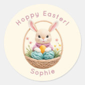 Sticker Rond Modern 3D Yarn Art Easter Bunny Personalized Stick (Devant)