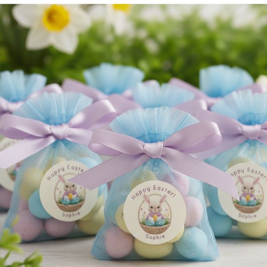 Sticker Rond Modern 3D Yarn Art Easter Bunny Personalized Stick