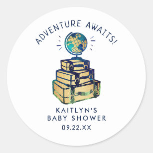 Sticker Rond Modern Adventure Travel Baby shower