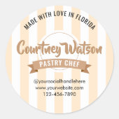 Sticker Rond Modern Beige Stripe Cake Bakery Pastry Chef (Devant)