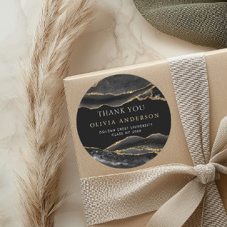 Sticker Rond Modern Black and gold Graduation favor thank you