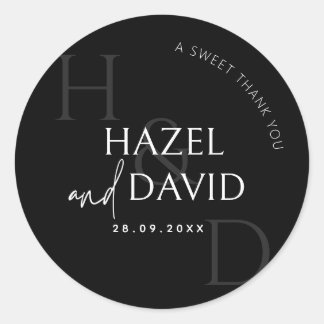 Sticker Rond Modern Black and White Monogram Minimalist Wedding