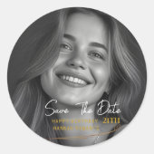 Sticker Rond Modern Black and White Photo 21st Birthday Save th (Devant)
