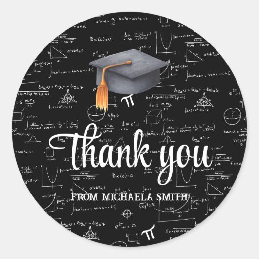 Sticker Rond Modern Black Cap Math Graduation Thank You (Devant)