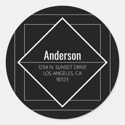 Sticker Rond Modern Black Geometric Return Address  (Devant)