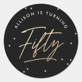 Sticker Rond Modern Black Gold Calligraphy 50th Birthday (Devant)