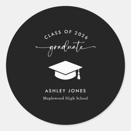 Sticker Rond Modern Black Graduate Graduation (Devant)