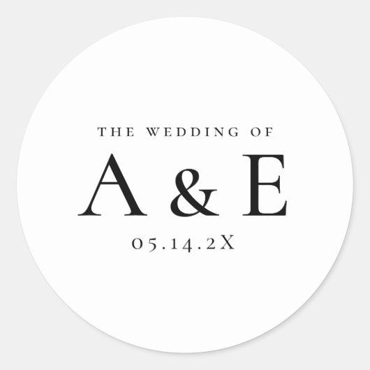 Sticker Rond Modern Black & White Couples Monogram Wedding (Devant)