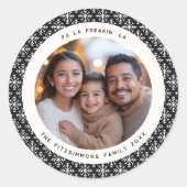 Sticker Rond Modern Black & White Photo Christmas (Devant)