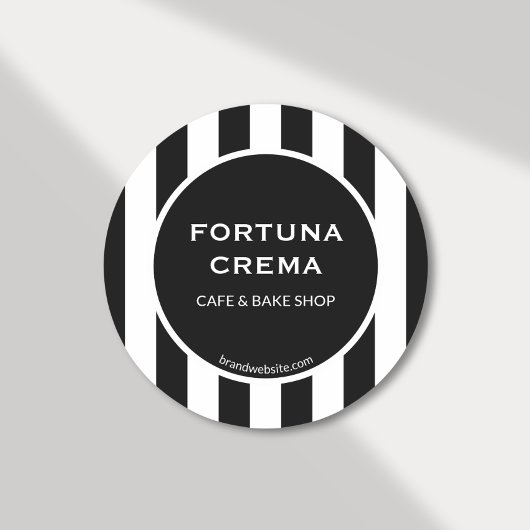 Sticker Rond Modern Black & White Stripes Business Name 