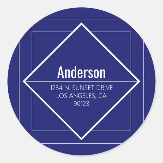 Sticker Rond Modern Blue Geometric Return Address  (Devant)
