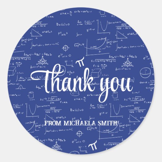 Sticker Rond Modern Blue Math Graduation Thank You (Devant)