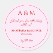 Sticker Rond Modern blush pink and red minimalist wedding (Devant)