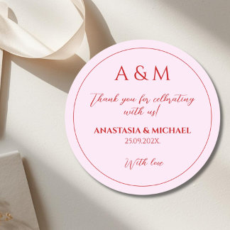 Sticker Rond Modern blush pink and red minimalist wedding