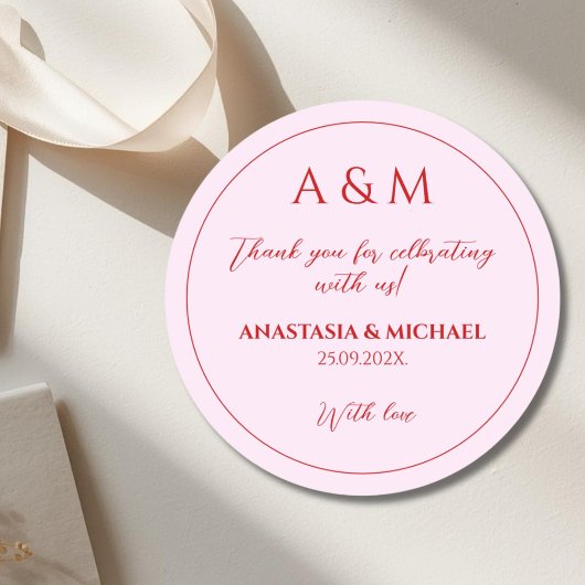 Sticker Rond Modern blush pink and red minimalist wedding