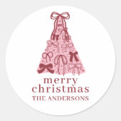 Sticker Rond Modern Bow Pink Christmas Tree (Devant)