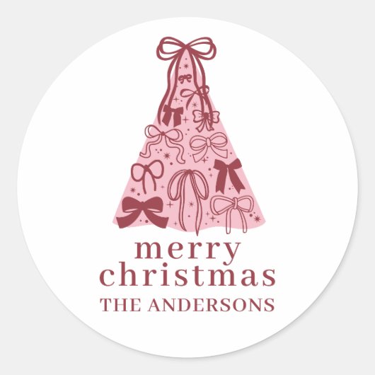 Sticker Rond Modern Bow Pink Christmas Tree (Devant)