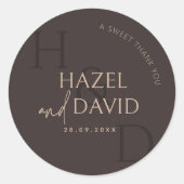 Sticker Rond Modern Brown Monogram Minimalist Wedding (Devant)