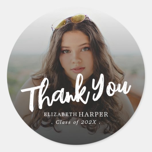 Sticker Rond Modern Brush Script Photo Graduation Thank You (Devant)