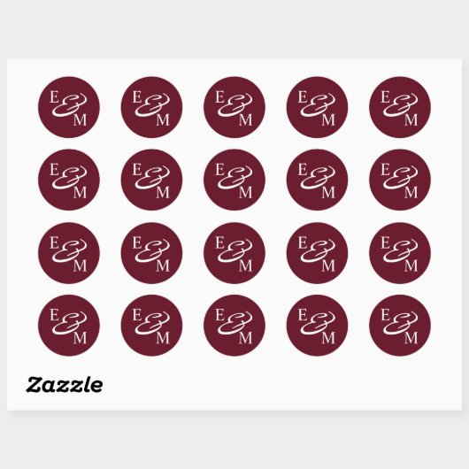 Sticker Rond Modern Burgundy Initials Wedding  (Feuille)