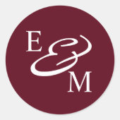 Sticker Rond Modern Burgundy Initials Wedding  (Devant)