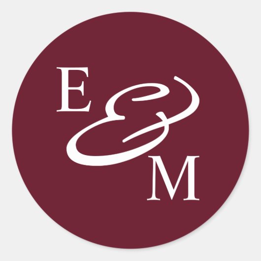 Sticker Rond Modern Burgundy Initials Wedding  (Devant)