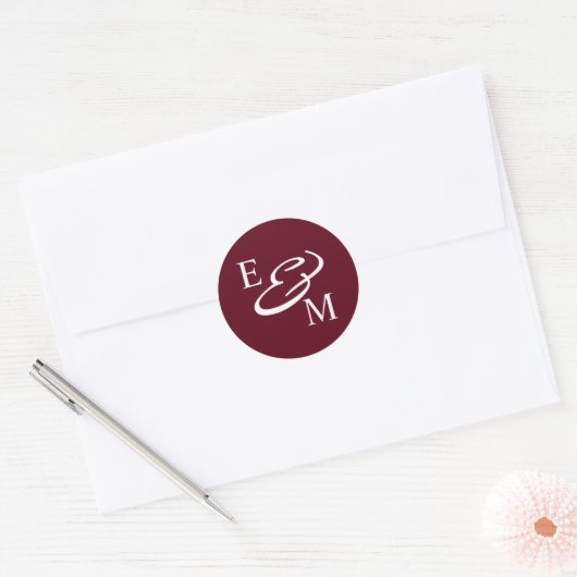 Sticker Rond Modern Burgundy Initials Wedding  (Enveloppe)