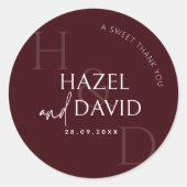 Sticker Rond Modern Burgundy Monogram Minimalist Wedding (Devant)