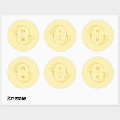 Sticker Rond Modern Butter Yellow Boho Monogram Wedding (Feuille)