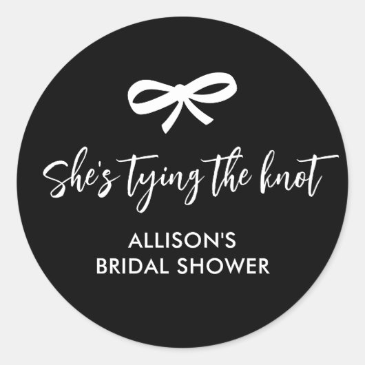 Sticker Rond Modern Chic Bow Ribbon Bridal Shower Black White (Devant)