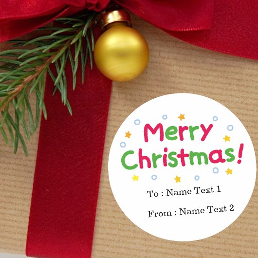 Sticker Rond Modern Colorful Merry Christmas To From