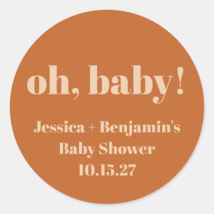 Sticker Rond Modern Cute Terracotta Baby shower Nom personnalis