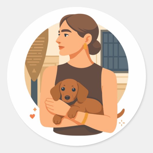 Sticker Rond Modern Dog Mom Aesthetic With Cute Puppy (Devant)