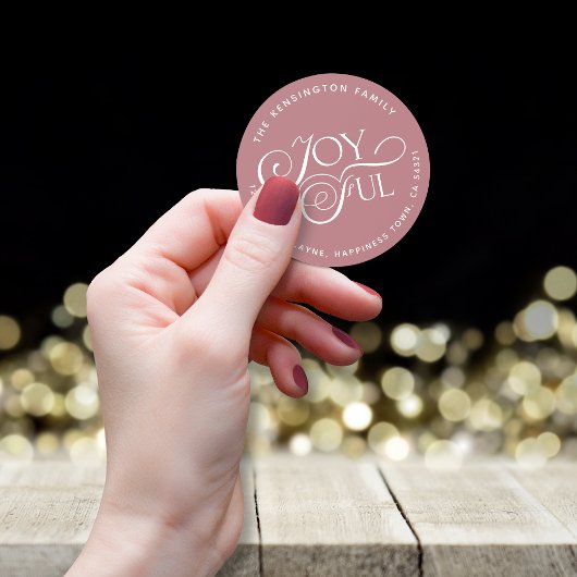 Sticker Rond Modern Dusty Rose Joyful Holiday Adresse de retour