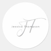 Sticker Rond Modern Elegant Plain Professional Name Monogram (Devant)