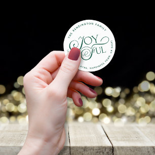 Sticker Rond Modern Emerald Green Joyful Holiday Adresse de ret
