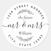 Sticker Rond Modern Foliage Future M. Mme La Mariage Adresse (Devant)