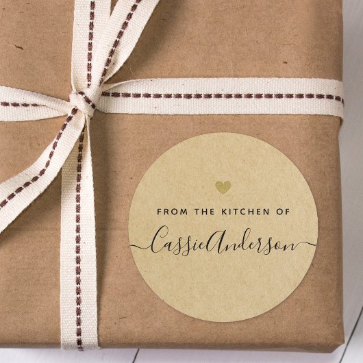 Sticker Rond Modern Gold Heart Brown Kraft Baking Gift