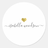 Sticker Rond Modern Gold Heart Script Name  (Devant)