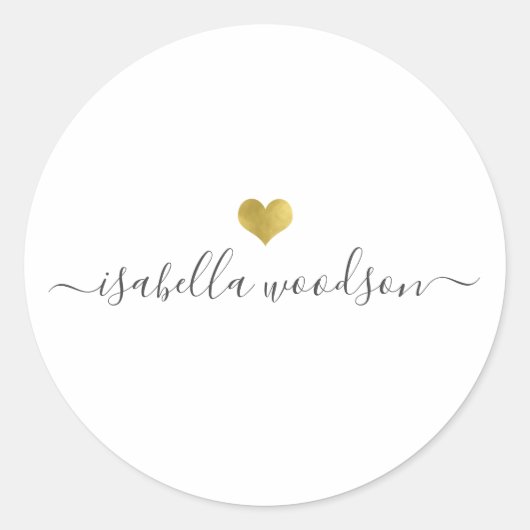Sticker Rond Modern Gold Heart Script Name  (Devant)