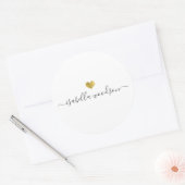 Sticker Rond Modern Gold Heart Script Name  (Enveloppe)