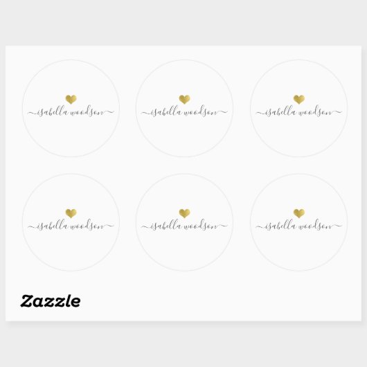 Sticker Rond Modern Gold Heart Script Name (Feuille)